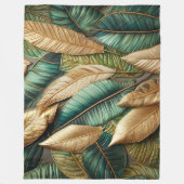 Couverture Polaire Design Feuille Tropical Vert Or Quilé (Devant)