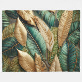 Couverture Polaire Design Feuille Tropical Vert Or Quilé (Devant (Horizontal))