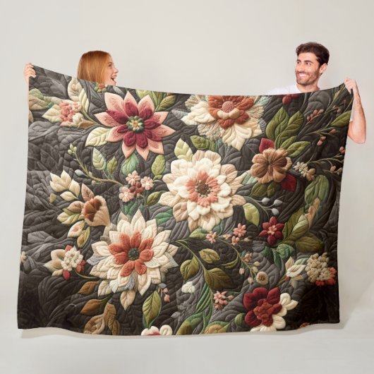 Couverture Polaire Design floral gris-courbé (En situation)