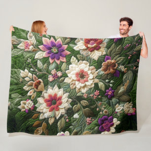 Couverture Polaire Design floral vert et incliné
