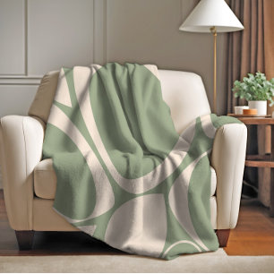 Couverture Polaire Design moderne Design Vert Sage Crème Motif Abstra