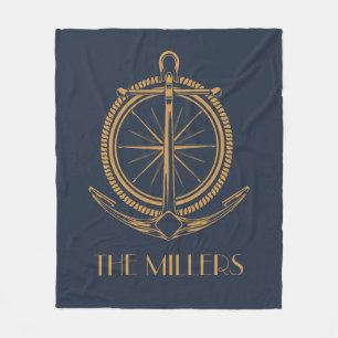 Couverture Polaire Design nautique avec boussole et ancre en or