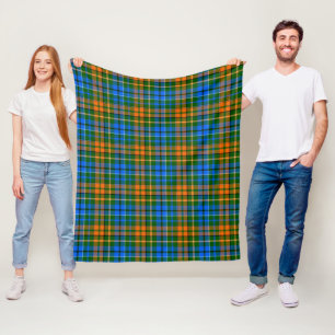 Couverture Polaire Dessin à carreaux tartan vert orange bleu