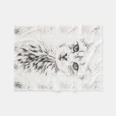 Couverture Polaire Dessin blanc de chat d'art chic de chat de (Devant (Horizontal))