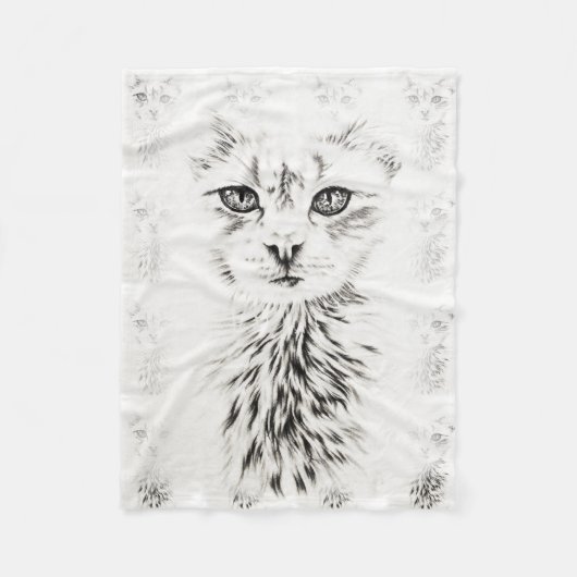 Couverture Polaire Dessin blanc de chat d'art chic de chat de (Devant)