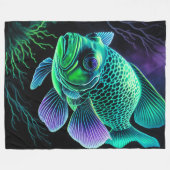 Couverture Polaire Dessin de chaloupe de poisson sur le noir (Devant (Horizontal))