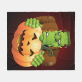 Couverture Polaire Dessin de Frankenstein Monster avec Citrouille (Devant (Horizontal))