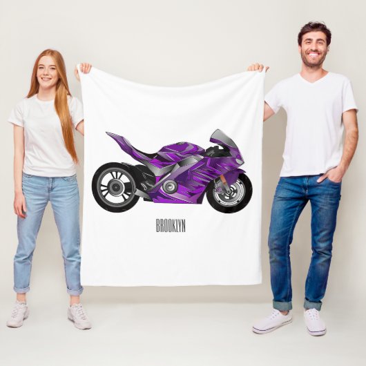 Couverture Polaire Dessin de moto de sport violet (En situation)