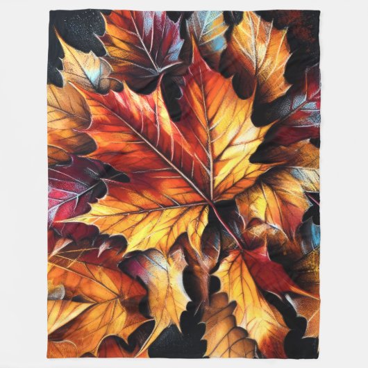 Couverture Polaire Dessin dur Pastel Automne Automne Maple Feuilles (Devant)