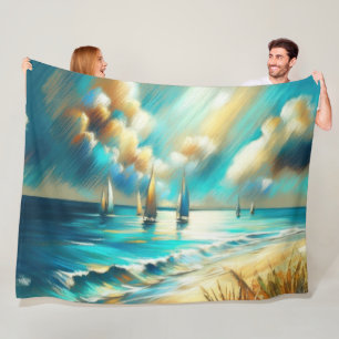 Couverture Polaire Dessin dur Pastel Bateaux Eau