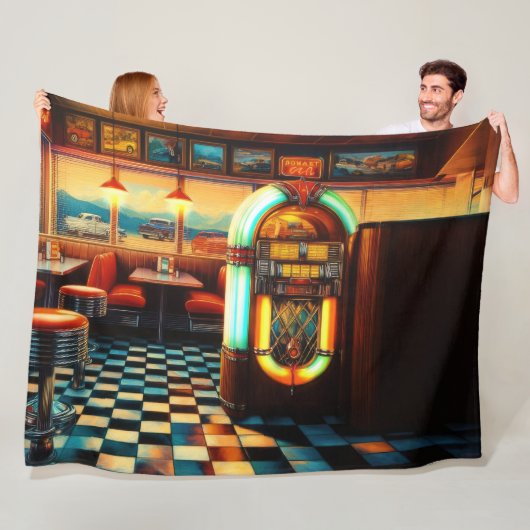 Couverture Polaire Dessin dur Pastel Dessin 1950 Diner Jukebox (En situation)