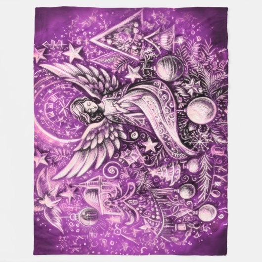 Couverture Polaire Dessin dur Pastel Noël Angel pourpre (Devant)
