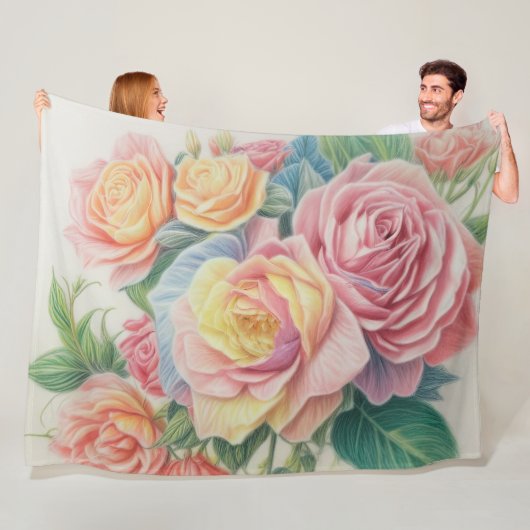 Couverture Polaire Dessin dur Pastel Roses (En situation)