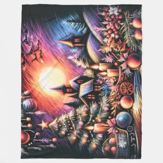 Couverture Polaire Dessin dur Pastel Scène de Noël (Devant)