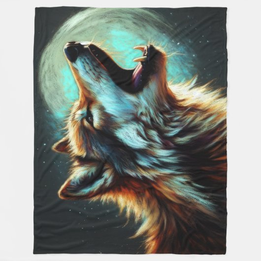 Couverture Polaire Dessin dur Pastel Wolf Howling Moon (Devant)