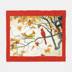 Couverture Polaire Dessin japonais vintage, Cardinaux sur une branche