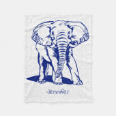 Couverture Polaire Dessin Monogramme Marine Blue Elephant Line (Devant)