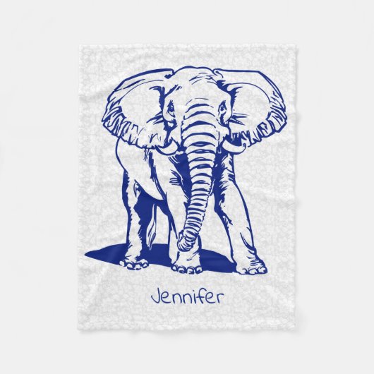 Couverture Polaire Dessin Monogramme Marine Blue Elephant Line (Devant)