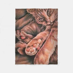 Couverture Polaire Dessin orange de chat tigré courbé