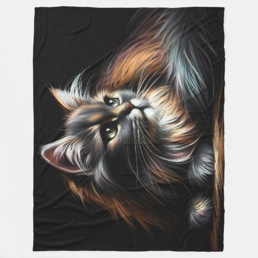 Couverture Polaire Dessin Pastel Dessin Long-Haired Chat (Devant)