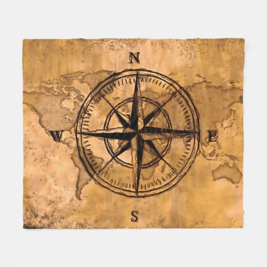 Couverture Polaire Destinations - Compass Rose et carte du monde (Devant (Horizontal))