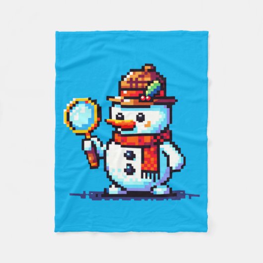 Couverture Polaire Détective Snowman - Drôle Pixel Art Mystère d'hive (Devant)