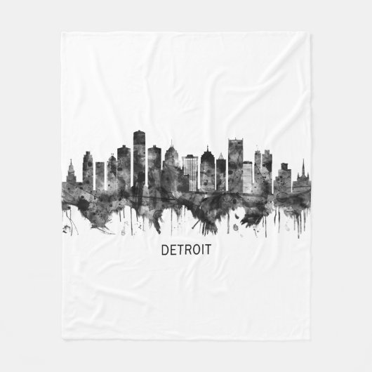 Couverture Polaire Detroit Michigan Skyline BW (Devant)