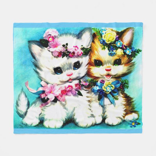 Couverture Polaire deux chatons et beaucoup de fleurs (Devant (Horizontal))