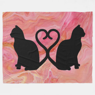 Couverture Polaire Deux chats - Tails cardiaques sur marbre rose