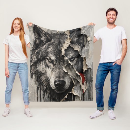 Couverture Polaire Deux Faces du Même Loup (En situation)