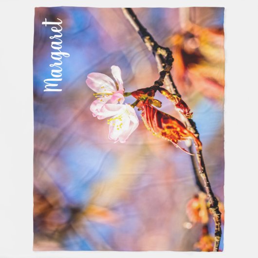 Couverture Polaire Deux Fleurs Extraordinaires Sakura. Rose, Arrière (Devant)