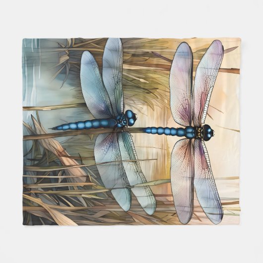 Couverture Polaire Deux libellules dans les roseaux (Devant (Horizontal))