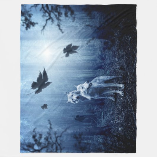 Couverture Polaire DEUX LOUPS dans les BOIS (Devant)