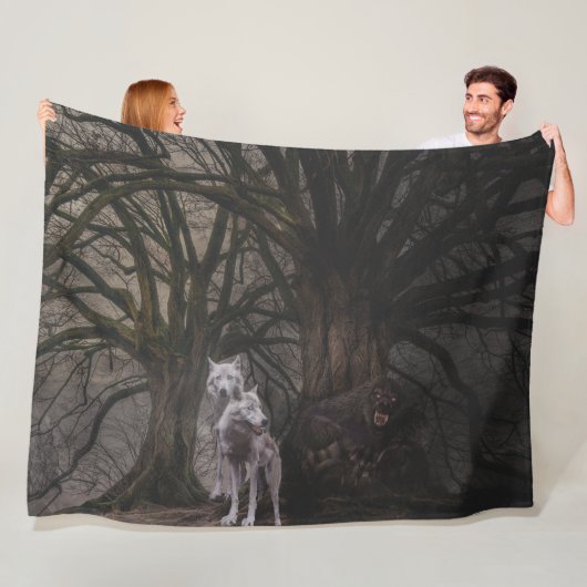 Couverture Polaire DEUX LOUPS et un WEREWOLF (En situation)