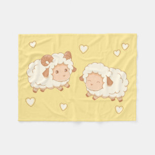 Couverture Polaire Deux mignons petits moutons sur jaune