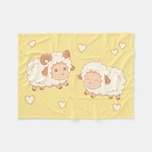 Couverture Polaire Deux mignons petits moutons sur jaune (Devant (Horizontal))