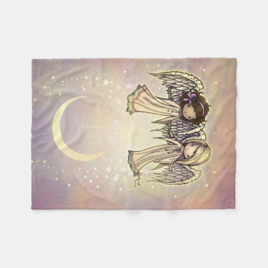 Couverture Polaire Deux petits anges dans un art nocturne scintillant (Devant (Horizontal))