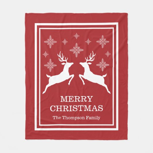 Couverture Polaire Deux Rennes Et Des Snowflakes Joyeux Noël (Devant)