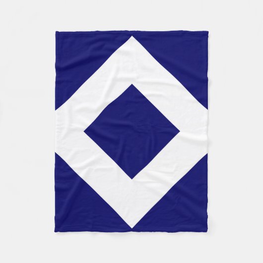 Couverture Polaire Diamant Bleu Profond, Bordure Blanche Gras (Devant)