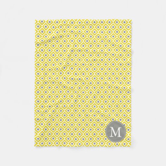 Couverture Polaire Diamants gris jaune monogramme Motif Ikat (Devant)
