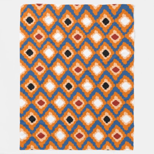 Couverture Polaire Diamants Ikat Orange Moderne Blanche polaire perso (Devant)