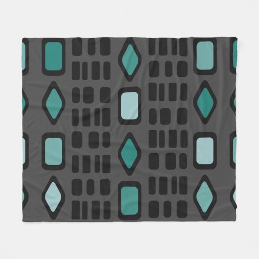Couverture Polaire Diamants Rétro Rectangles Turquoise Noir (Devant (Horizontal))