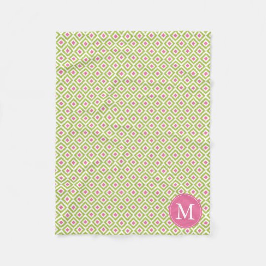 Couverture Polaire Diamants rose vert monogramme Motif Ikat (Devant)