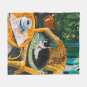 Couverture Polaire Dimanche matin | Peinture confortable pour chat et (Devant (Horizontal))