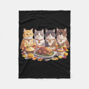 Couverture Polaire Dîner de fête des chats de Thanksgiving Vintage au
