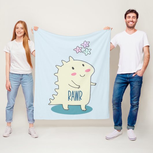 Couverture Polaire Dino Jaune mignon avec des étoiles joyeuses (En situation)