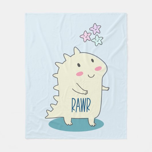 Couverture Polaire Dino Jaune mignon avec des étoiles joyeuses (Devant)