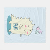 Couverture Polaire Dino Jaune mignon avec des étoiles joyeuses (Devant (Horizontal))
