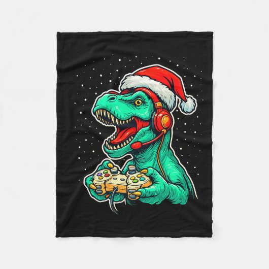 Couverture Polaire Dinosaur T Rex Playing Video Game Santa Hat Christ (Devant)