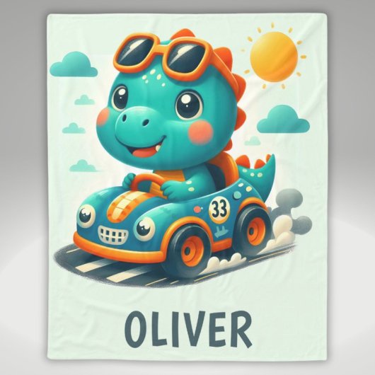 Couverture Polaire Dinosaure de course mignonne dans une voiture